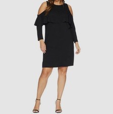 $99 Kari Lyn Women's Black Long Sleeve Cold Shoulder Sheath Dress Plus Size 1X