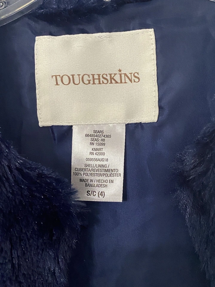 Chaleco Toughskins Niños Niñas 4T Azul Piel Sintética Forro Concha Botón Top Foto 4 de 4
