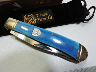 blue frost silver tipping stole／GAKE日本製❣️ Frost Family Smooth Blue Bone Trapper Pocket Knife FF- 108CBS