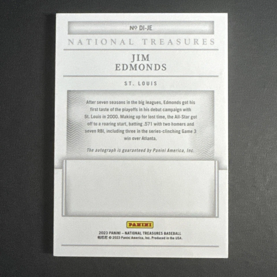 2023 Panini National Treasures JIM EDMONDS Definitive Ink AUTO #'d /25 #DI-JE - Image 4 of 4