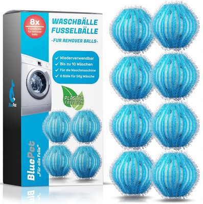 BluePet  8x Fusselbälle für die Waschmaschine - Entfernt Tierhaare, Fusseln &a