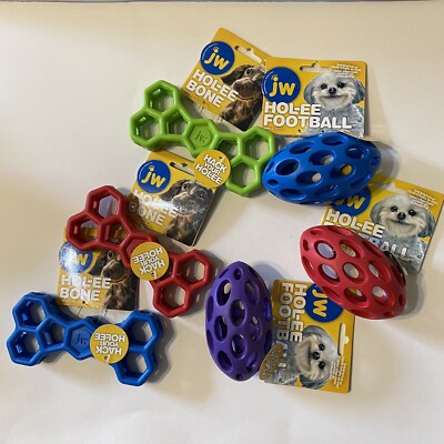 2 pack JW Pet For Dog Hol-ee Football & Bone Stuffable Dog Toys Small Tug Fetch!