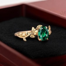 925 Sterling Silver 8x6 mm Oval Cut Natural Emerald Ring Nature Inspired Ring