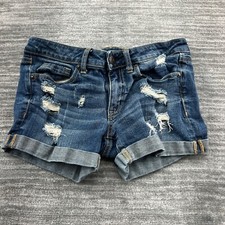 Aeropostale Jean Shorts Size 4 Womens Midi Cuffed Medium Wash Blue Denim