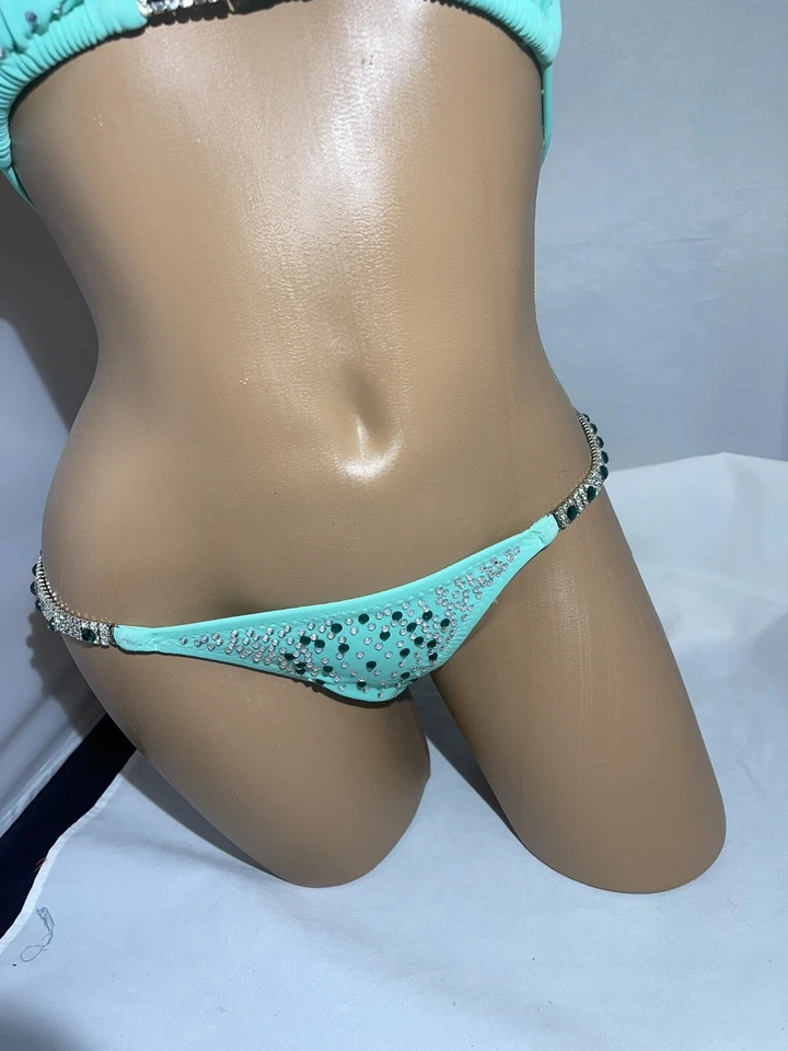 Mint Green Competition Bikini IFBB posing suit Npc Rhinestone Practice Suit New - Image 2 of 4