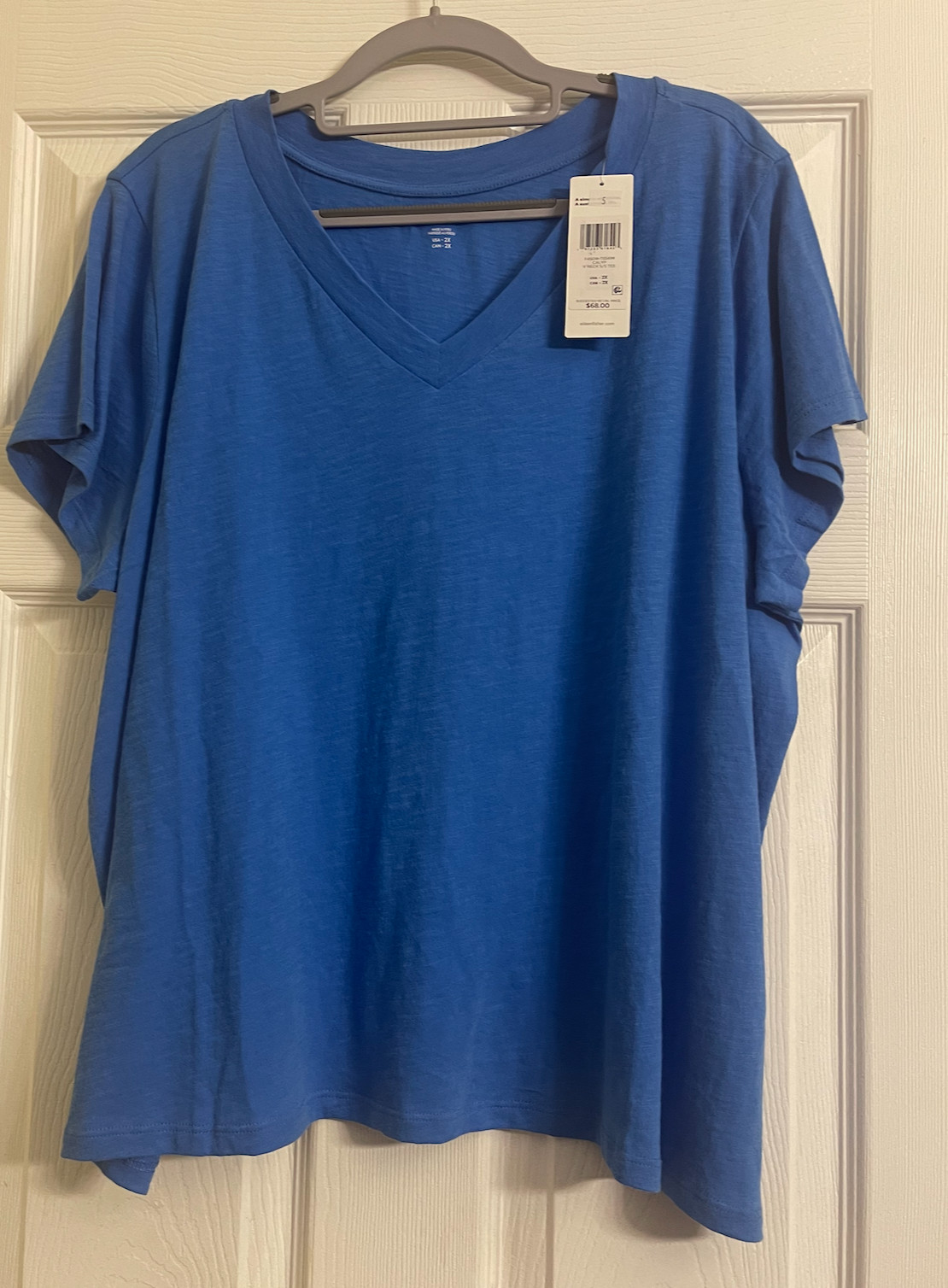 NWT $68 Eileen Fisher Calypso Organic Cotton Slubby  Jersey V-Neck  Tee 1X 2X 3X