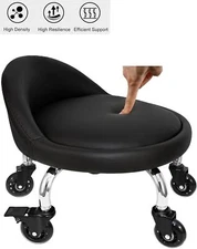 Rolling Stool with Backrest 450 lb. High Load Capacity PU Leather Rolling Seat