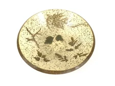 Vintage MCM Lucite Acrylic Bowl Gold Flecks Glitter Fern Leaves 7.25"