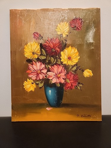 F. BILIOTTI Signed Original Painting Oil On Canvas 20"×16" Vintage Floral - Picture 24 of 24