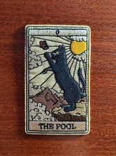 The Fool Tarot Card Foolish Cat Patch Goth Animals Embroidered Iron On 2x3.5"