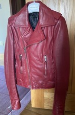 Balenciaga Cranberry Red Leather Moto Biker Jacket - Size 36, Bnwt