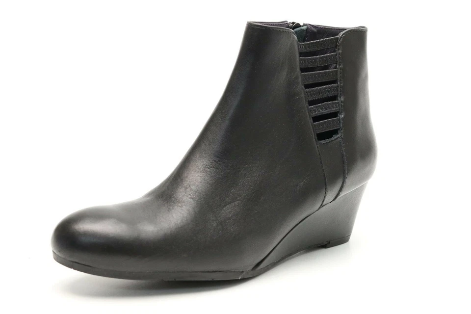 Mujer VAN ELI Negro Cuero Cuña Cremallera Botines Talla 6 M ¡NUEVOS! $210 Foto 2 de 4