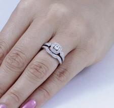 Sterling Silver CZ Petite Halo Wedding Band Engagement Rings Set Size 3-15 Ss69A