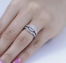 Sterling Silver CZ Petite Halo Wedding Band Engagement Rings Set Size 3-15 Ss69A