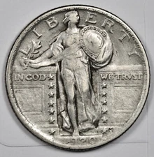 1920-P Standing Liberty Quarter.  Error.  Die Crack thru Date.  XF-AU.  202051