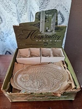 Vintage Federal Glass Wheat Pattern Hospitality Snack Set in Original Box 8 Pc