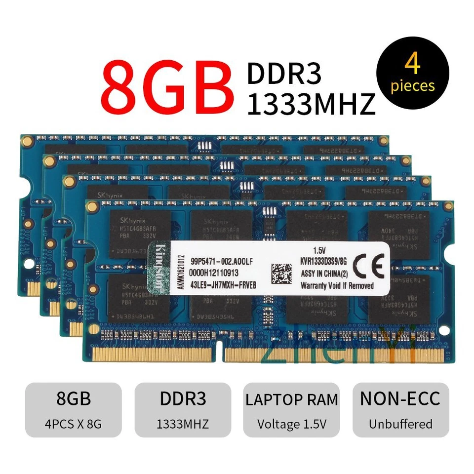 Kingston 32GB 16GB 8GB DDR3 1333MHz PC3-10600S KVR1333D3S9/8G Laptop Memory LOT - Image 2 of 4