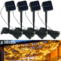 Lunartec 4Er-Set Solar-Lichterketten, 100 WarmweißE Leds, 8 Modi, 12 M, Sensor