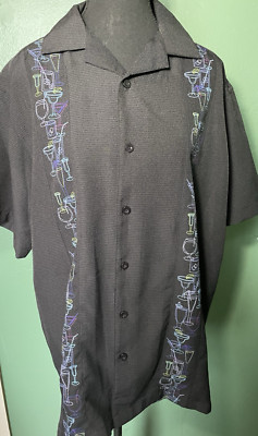 Haggar Short Sleeve Button Down Shirt Toast Cups Design Size M EUC