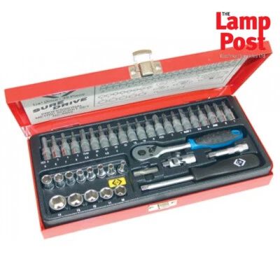CK Tools T4655 Sure Drive Socket Set 1/4" Drive c/w 39 Pieces & Metal Case - Image 1 of 3