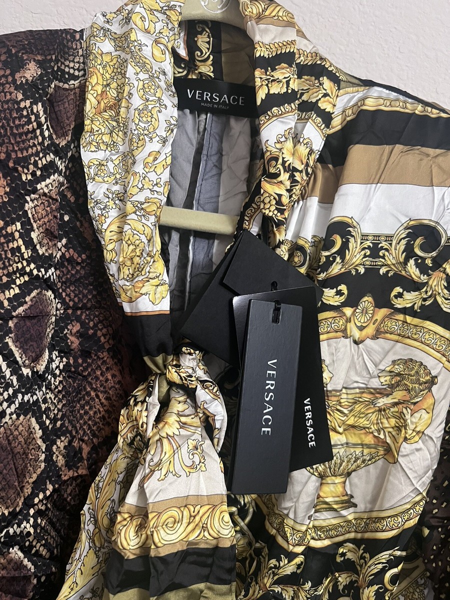 Versace Barocco Print Patchwork Long Sleeve Tie-Neck Mini