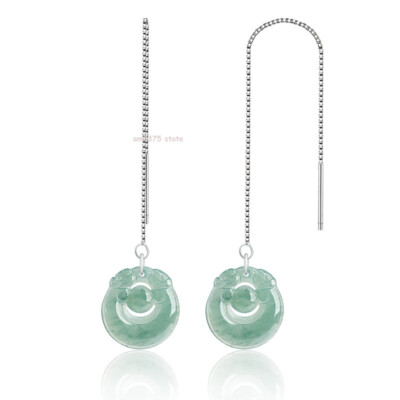 Echt 925 Sterling Silber natürliche A Klasse Jadeit Doppel Drache Perlen Ohrringe