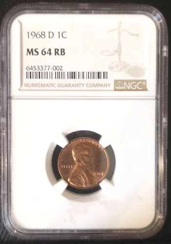 1968 D Lincoln Cent, NGC MS 64 RB
