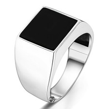 Solid 925 Sterling Silver Square Onyx Stone Simple Design Men's Ring