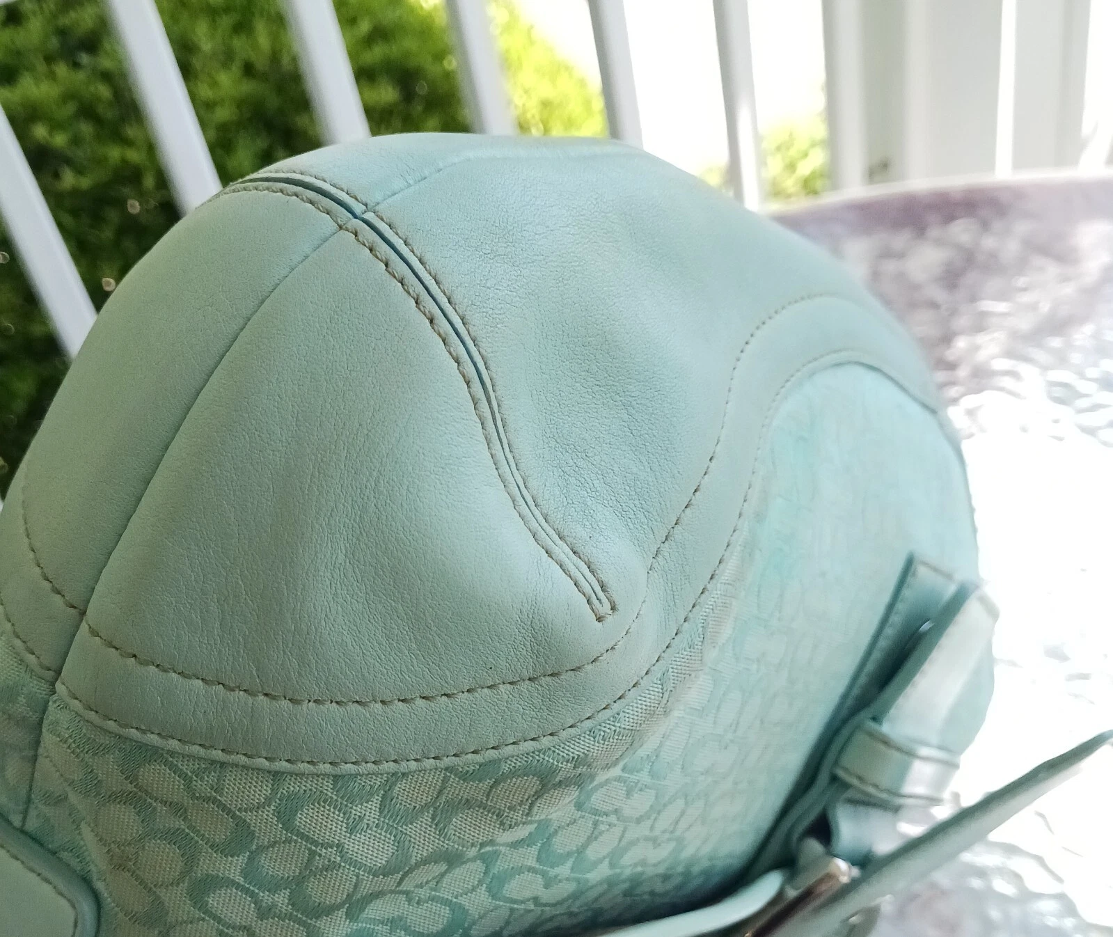 Borsa a tracolla Coach vintage F06808 Soho Robin Egg blu firma C e pelle