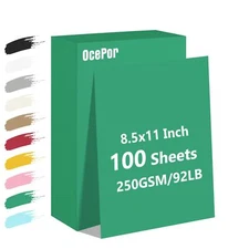 100 Sheets Green Cardstock Paper Colored Printer Paper 8.5 x 11 Thick Constru...