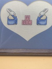 Finished Cross-stitch ABC Bunnies/Babys Room/Nursery/Baby Shower Gift Framed