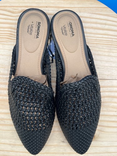 Sonoma Vitalize Mules Sandals Women's Sz 10 Black Leather Woven Pointed Toe - Picture 6 of 14