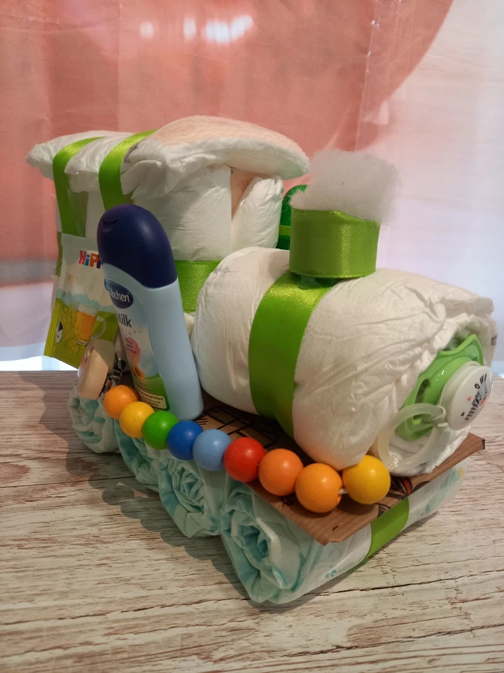 Windeltorte Windeleisenbahn Neutral Mädchen und Jungen Pullerparty Baby Geschenk - Bild 4 von 4