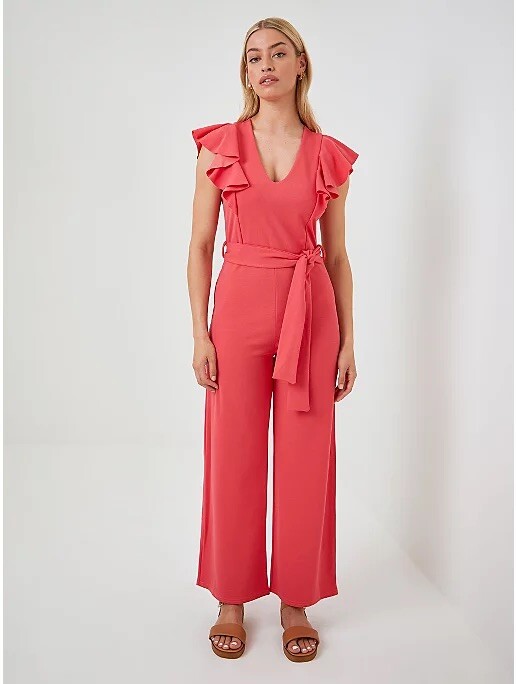 Scuba Wide Leg Jumpsuit Size 20 Long Playsuit Short Frilled