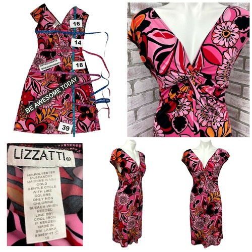 Vestido Cárdigan Lizzatti Mujer Talla 10 Lote Mediano Floral Rosa Nudo Elástico - Imagen 5 de 13