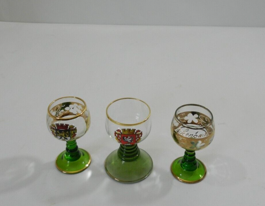 3 German Shot Glasses Green "Beehive" Stems Vintage! eBay