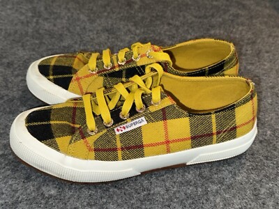 Superga Womens Shoes 7 M Tartan Plaid Yellow Black Wool Cotton Blend Sneakers