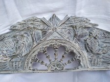 ANCIEN FRONTON BOIS PATINÉ BRETON SHABBY CHIC élément déco boiserie Bretagne