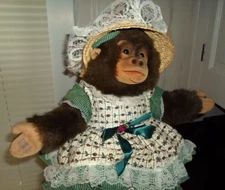 Hosung Monkey Hand Puppet Plush Baby Girl Chimpanzee Dress/Hat 13” VINTAGE 1994