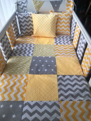 yellow and grey cot bedding