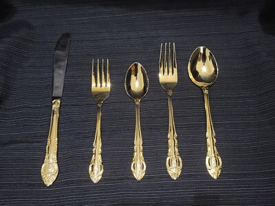 Hanford Forge H.F. Ltd. Pierced Rose Versailles Gold Plated Stainless Steel Set