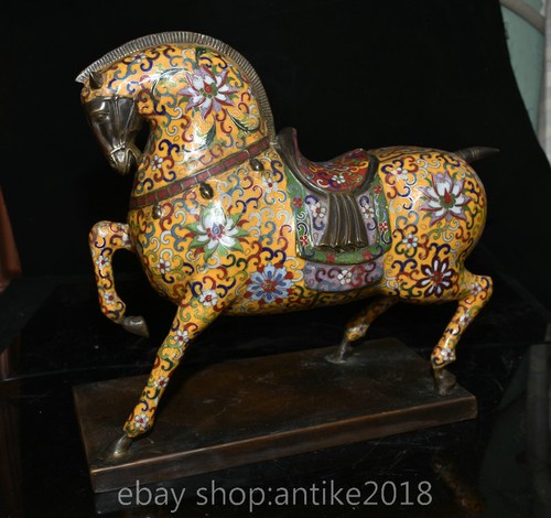 13.2 " China Cloisonne enamel Bronze Fengshui Animal Horse Success Statue - Imagen 4 de 12