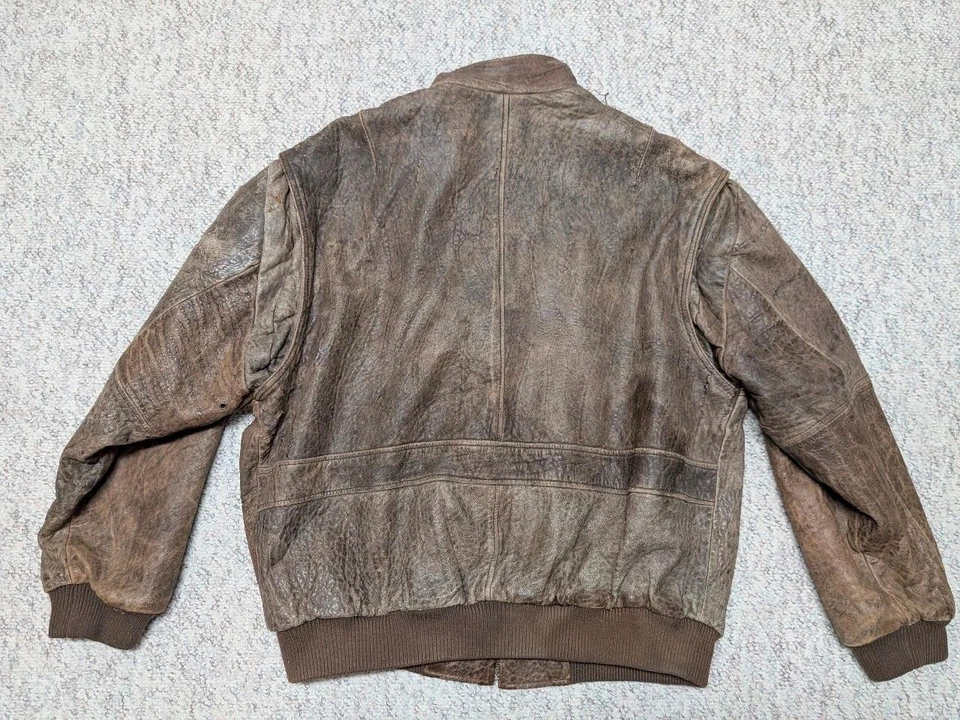 Chaqueta de cuero PATINA envejecida vintage años 90 XL mad max BOMBER motocicleta Foto 2 de 4