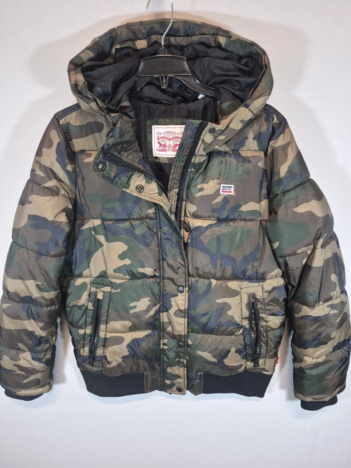 Levi's Camo Puffer Jacket XS Green Woodland Camouflage Hooded Winter Coat image 1