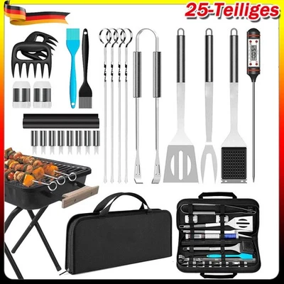 EDIHOME 25-Teiliges Edelstahl BBQ Grillbesteck Tool Set mit Grillkoffer und Grillmatte