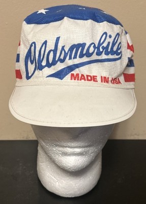 Vintage OLDSMOBILE Painter/cycling Style Hat Cap  80 s General Motors USA Flag