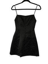 Zara Womens Mini Dress XS Black Rhinestone Satin Straight Neck 3152/281 NWT