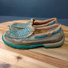 Twisted X Slip On Driving Moc Shoes Womens 6.5 M Brown Turquoise Woven Boat Shoe