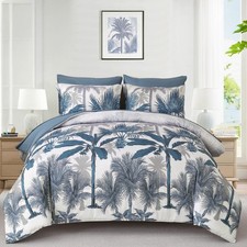 Comforter Set Queen Size, 7 Pieces Dark Blue Botanical Bed in a Bag, Soft Mic...