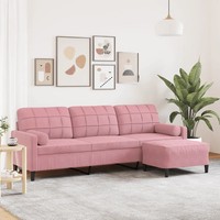 Samt Sofa 3-Sitzer Mit Hocker Rosa 210 Cm